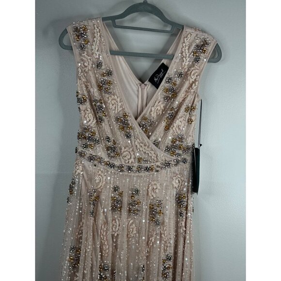 MAC DUGGAL 93575 Embellished Blush Wrap Over Sleeves A Line Gown Dress Size 2 - Picture 6 of 15